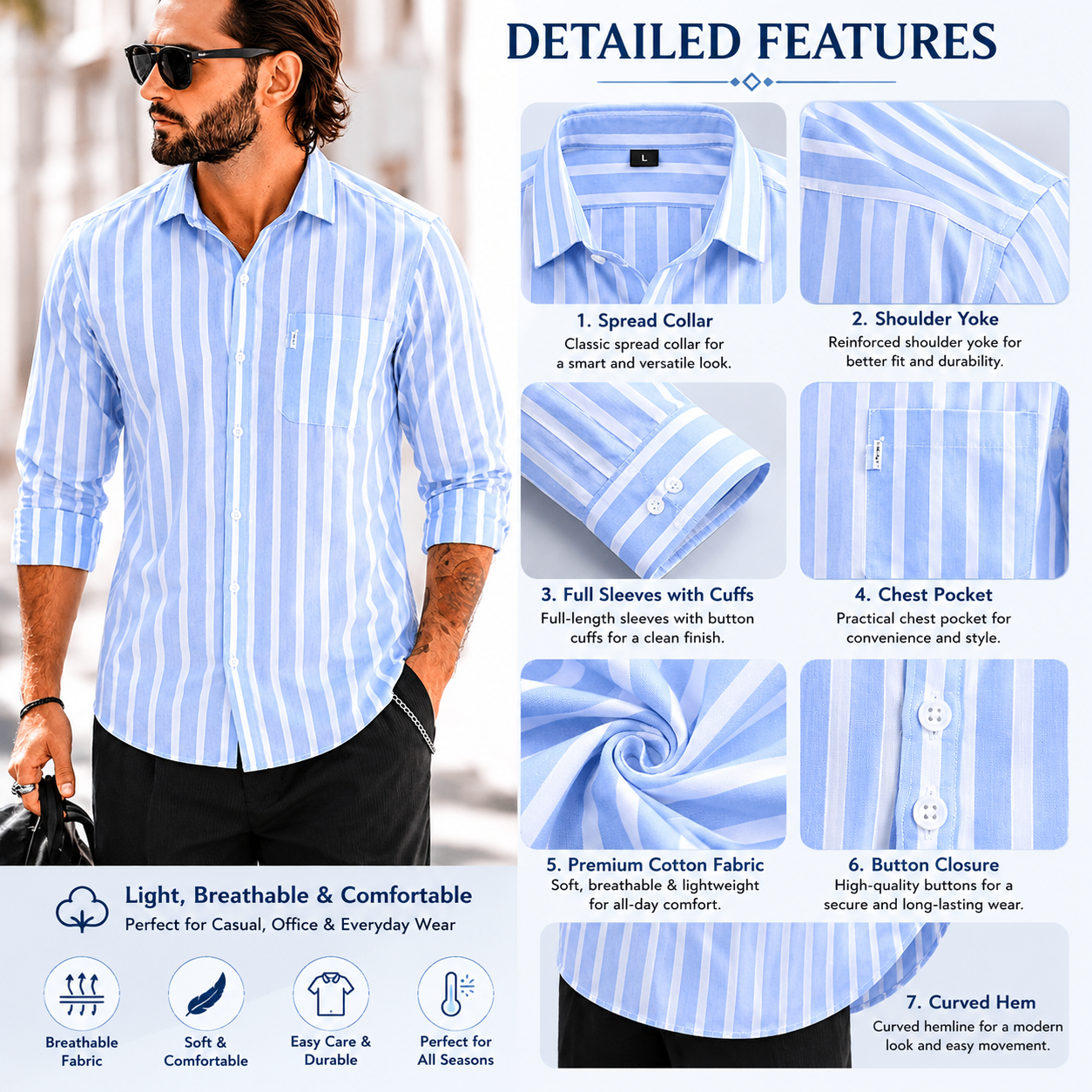 Sky Blue Vertical Stripe Shirt