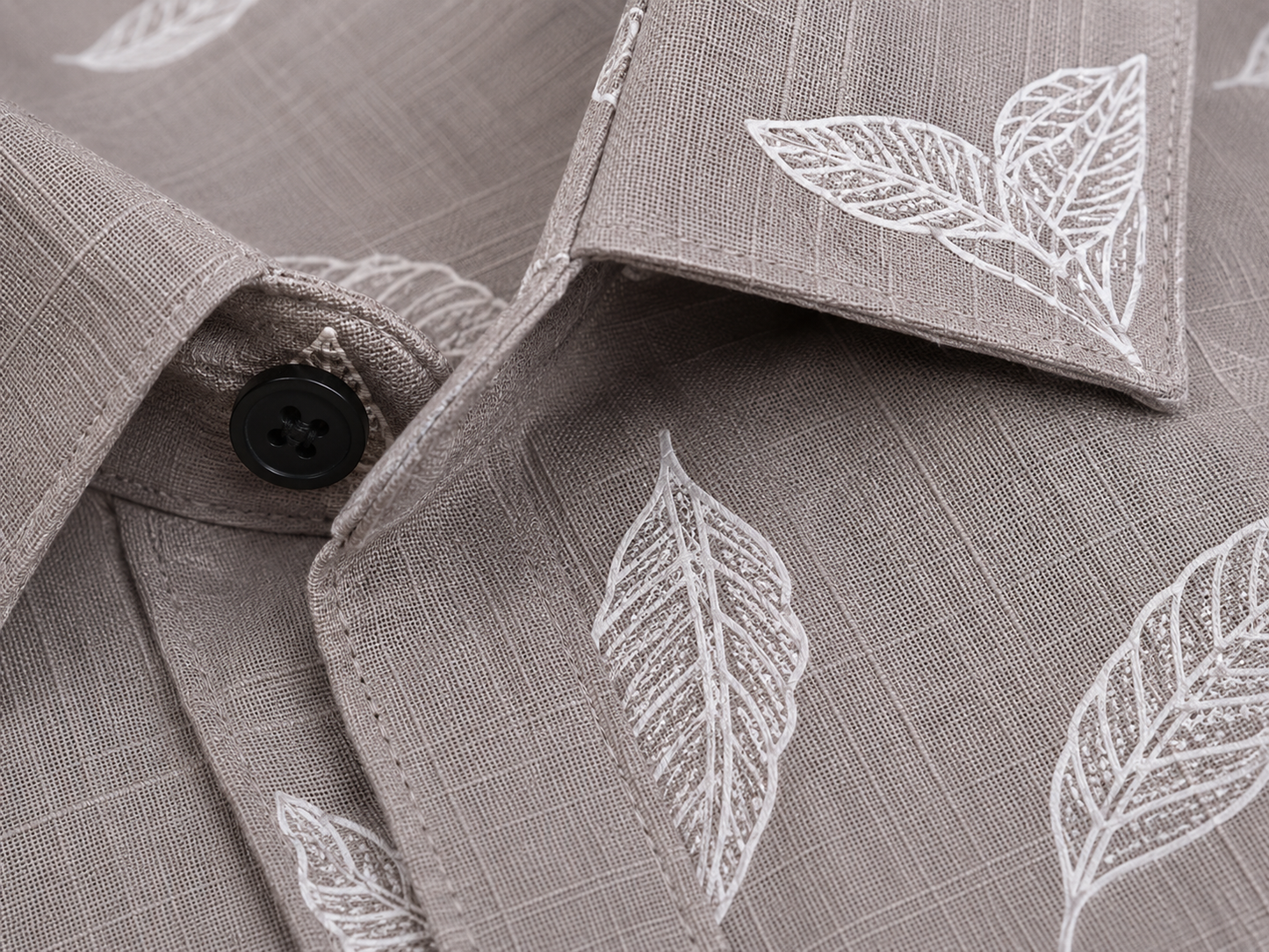 Mocha Brown Leaf Printed Slim Fit Shirt
