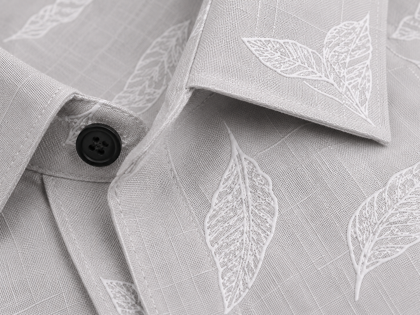 Pearl Grey Leaf Printed Slim Fit Shirt