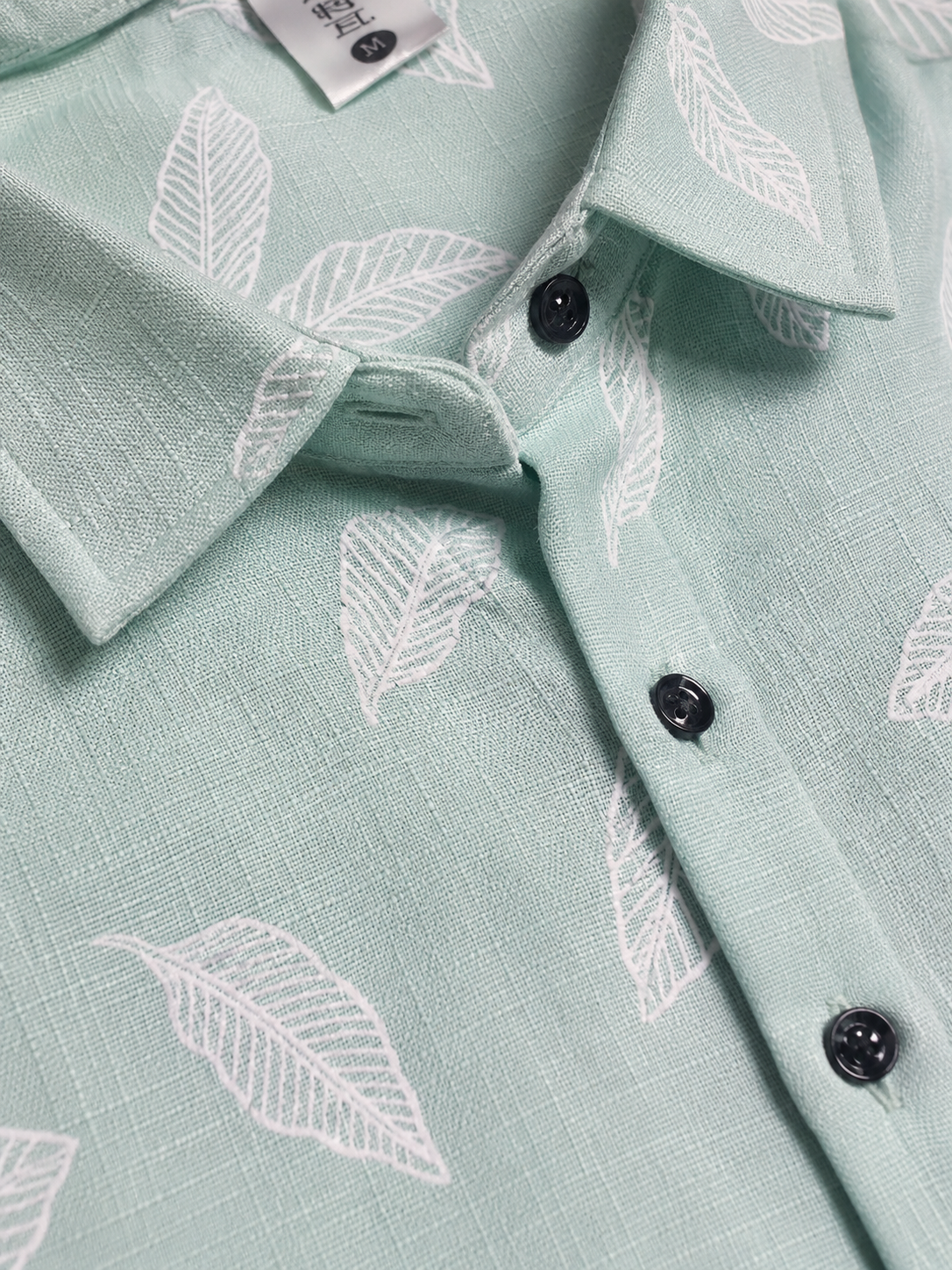 Mint Green Leaf Printed Slim Fit Shirt