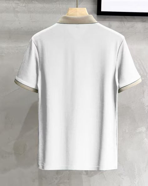 Men’s White Polo Collar Half Sleeve T-Shirt