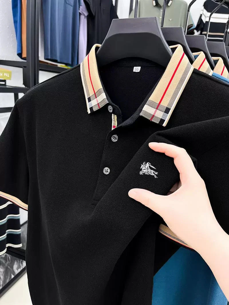 Men’s Luxury Black Polo T-Shirt with Striped Collar