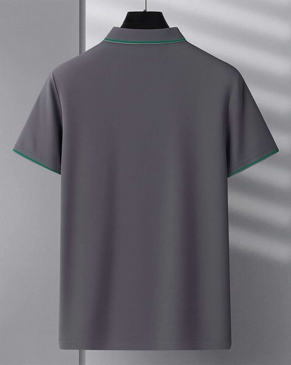 Men’s Grey Premium Polo T-Shirt with Contrast Lined Collar & Sleeves