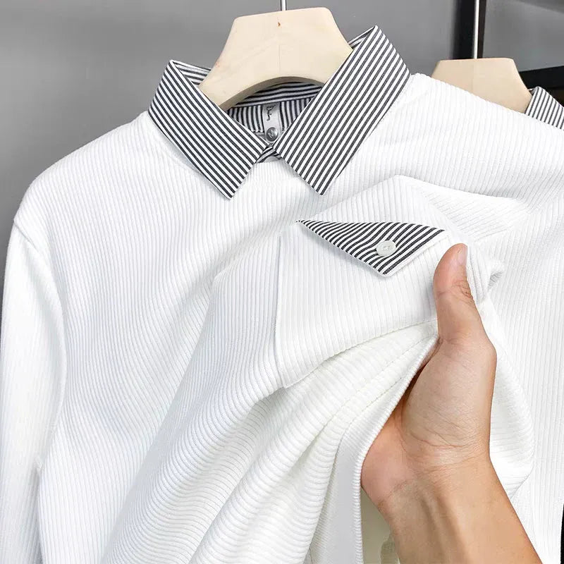 Men’s White Textured Polo T-shirt with Contrast Collar