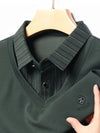Men’s Green V-Neck T-shirt with Striped Sleeve & Collar