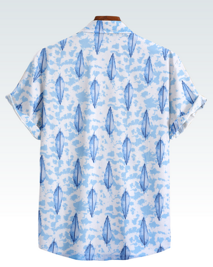 MAN'S SHORT SLEEVE WHITE SHIRT WITH SKY BLUE FLORAL PRINT