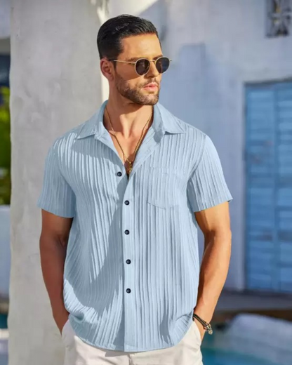 SKY BLUE SHORT SLEEVE TEXTURED SHIRT FOR MEN