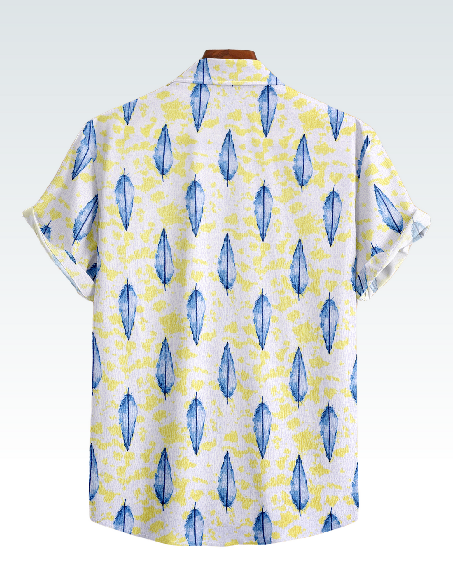 MAN'S SHORT SLEEVE WHITE SHIRT WITH BLUE AND YELLOW FLORAL PRINT