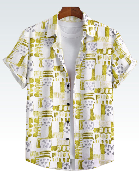 MEN'S SHORT SLEEVE CLASSIC YELLOW COLOR PRINTED SHIRT