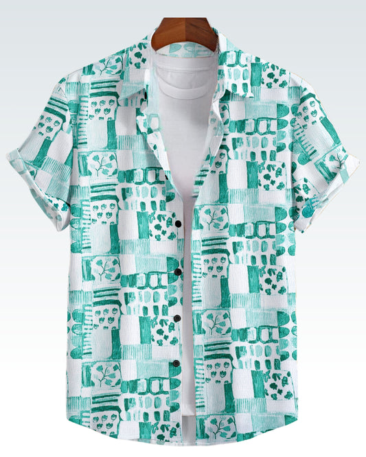 MEN'S SHORT SLEEVE CLASSIC MINT COLOR PRINTED SHIRT