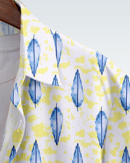 MAN'S SHORT SLEEVE WHITE SHIRT WITH BLUE AND YELLOW FLORAL PRINT