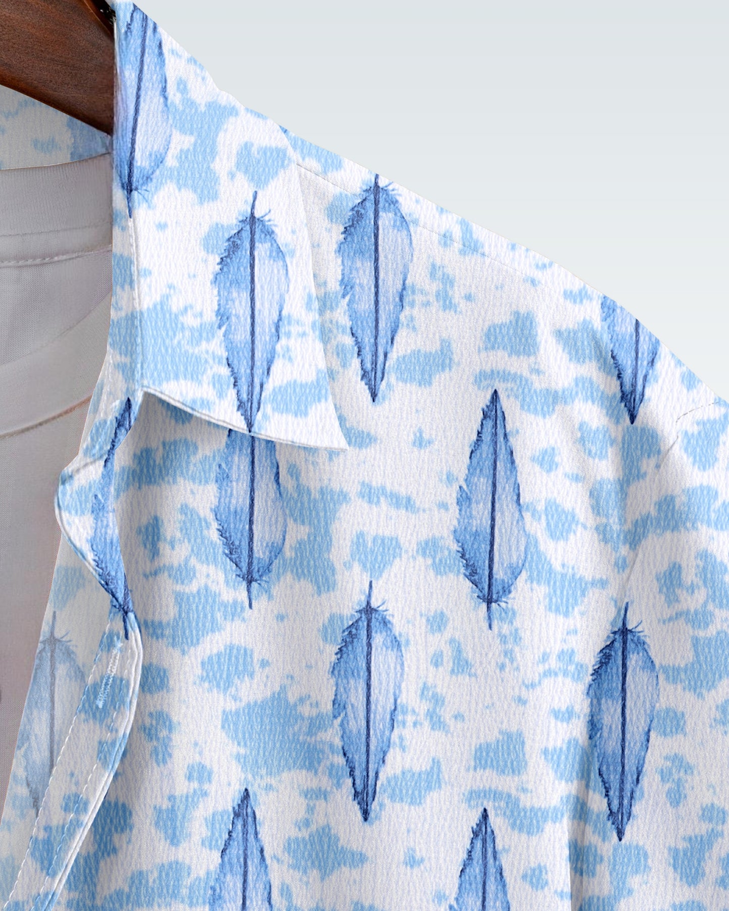 MAN'S SHORT SLEEVE WHITE SHIRT WITH SKY BLUE FLORAL PRINT