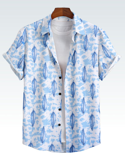 MAN'S SHORT SLEEVE WHITE SHIRT WITH SKY BLUE FLORAL PRINT