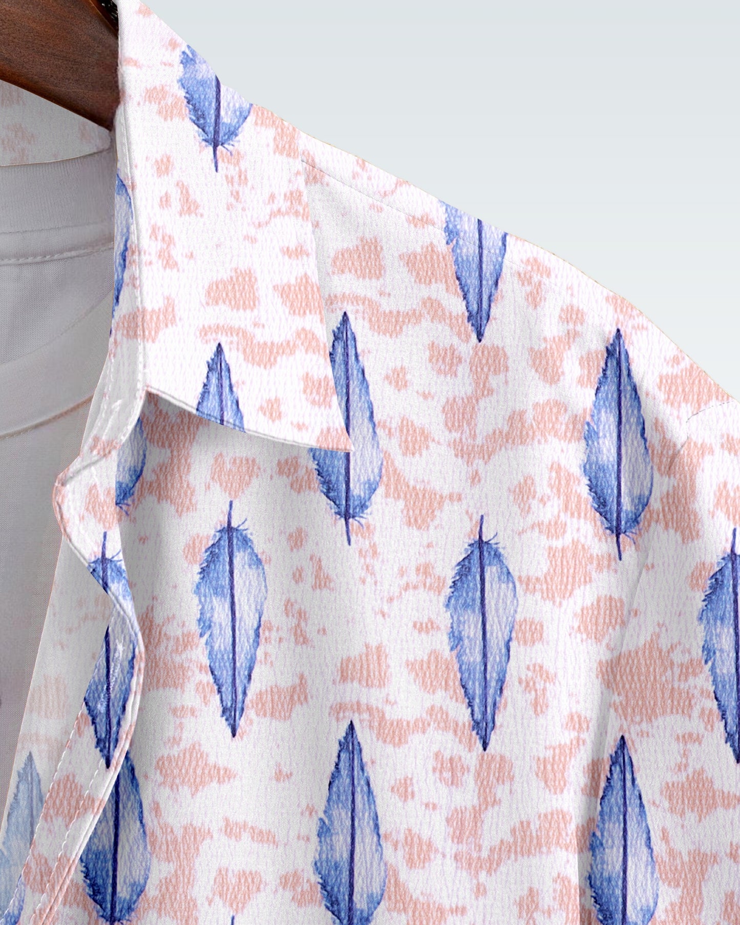 MAN'S SHORT SLEEVE WHITE SHIRT WITH BLUE AND PINK FLORAL PRINT