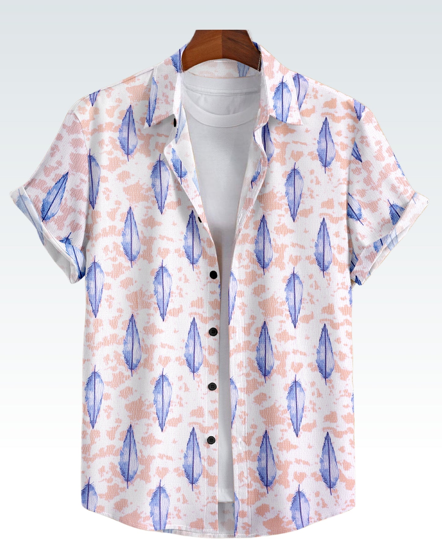 MAN'S SHORT SLEEVE WHITE SHIRT WITH BLUE AND PINK FLORAL PRINT