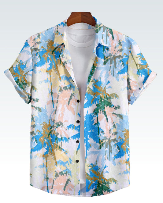 MEN'S SHORT SLEEVE COCONUT TREE PRINTED SHIRT