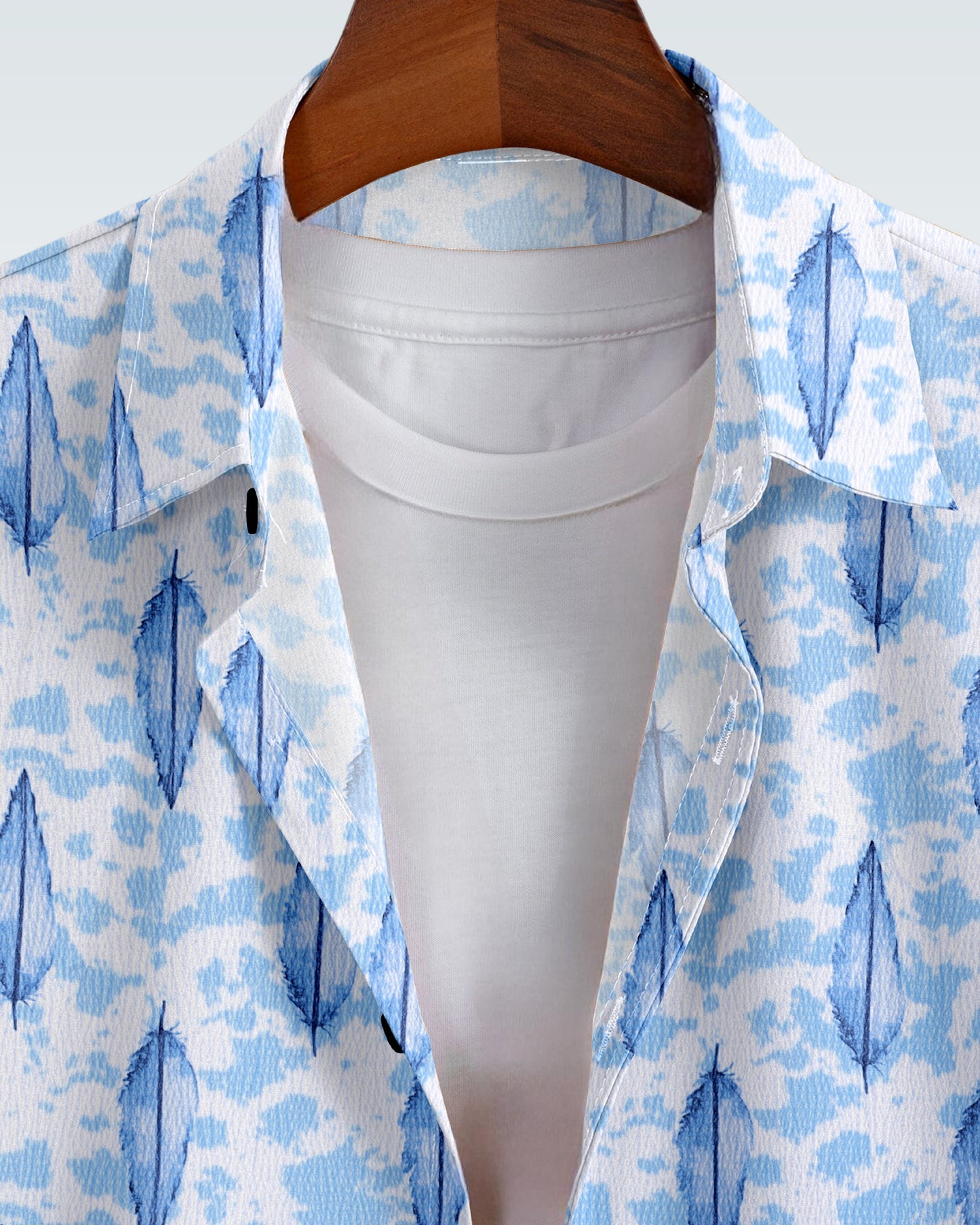 MAN'S SHORT SLEEVE WHITE SHIRT WITH SKY BLUE FLORAL PRINT