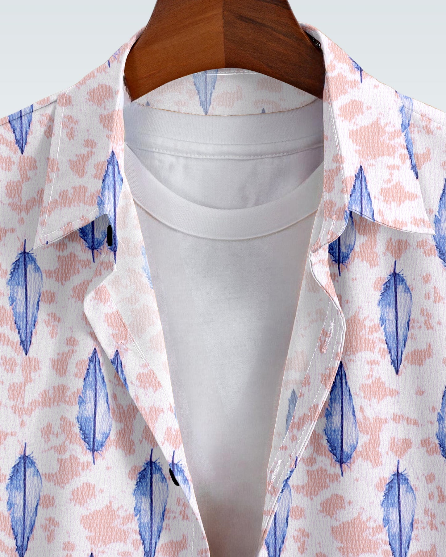 MAN'S SHORT SLEEVE WHITE SHIRT WITH BLUE AND PINK FLORAL PRINT