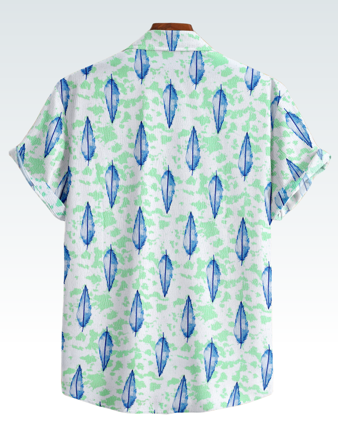 MAN'S SHORT SLEEVE WHITE SHIRT WITH BLUE AND GREEN FLORAL PRINT