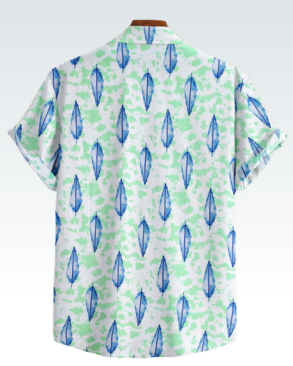 MAN'S SHORT SLEEVE WHITE SHIRT WITH BLUE AND GREEN FLORAL PRINT