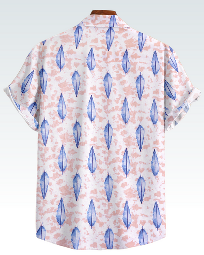 MAN'S SHORT SLEEVE WHITE SHIRT WITH BLUE AND PINK FLORAL PRINT