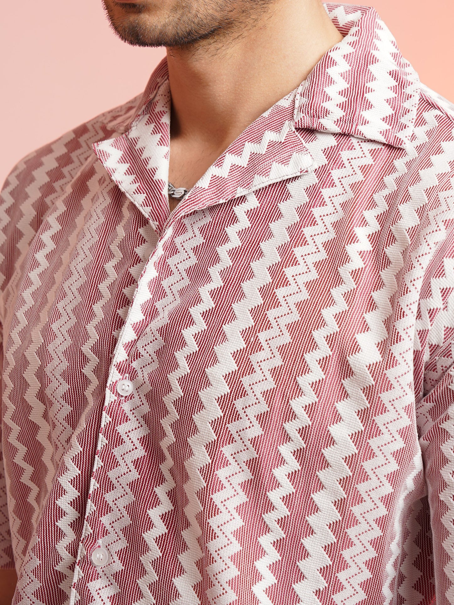 CROCHET ZIGZAG STRIPE PINK SHIRT