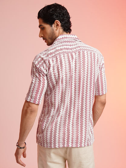 CROCHET ZIGZAG STRIPE PINK SHIRT