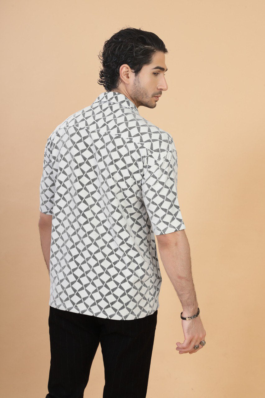 CROCHET GEOMATRIC HALF SLEEVE MEN SHIRT