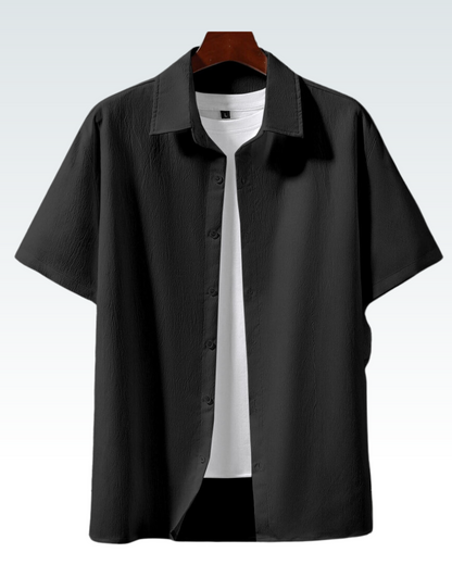 BLACK SHORT SLEEVE PLAIN SHIRT FOR MEN