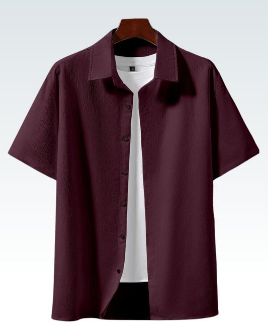 MAROON SHORT SLEEVE PLAIN SHIRT FOR MEN