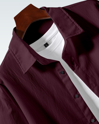 MAROON SHORT SLEEVE PLAIN SHIRT FOR MEN