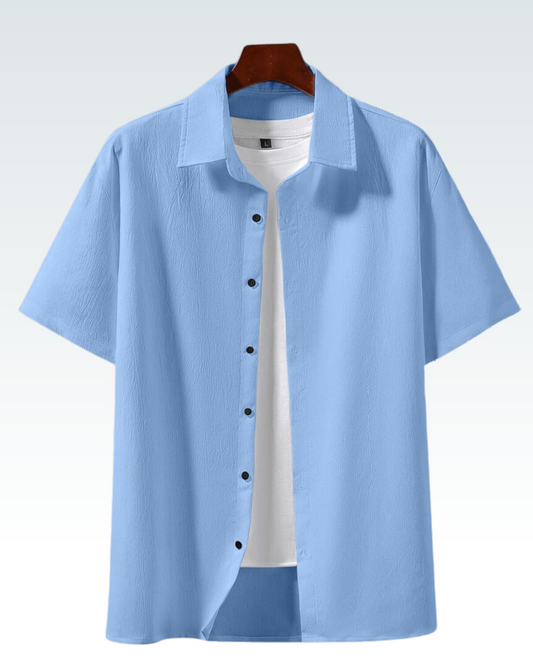 LIGHT BLUE SHORT SLEEVE PLAIN SHIRT FOR MEN