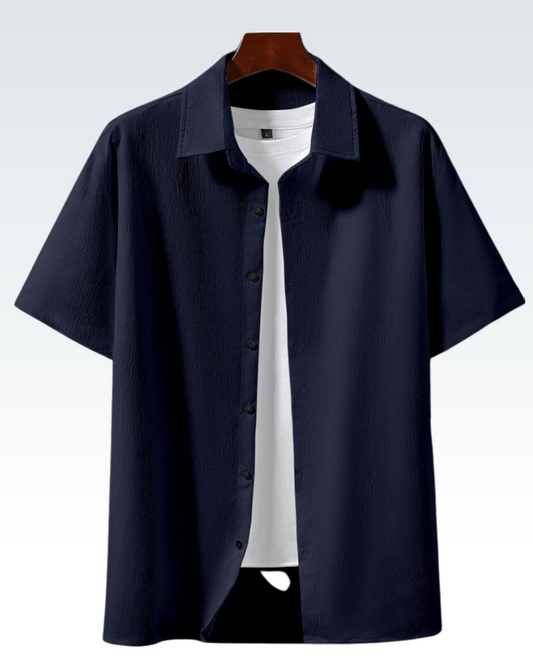 DARK BLUE SHORT SLEEVE PLAIN SHIRT FOR MEN