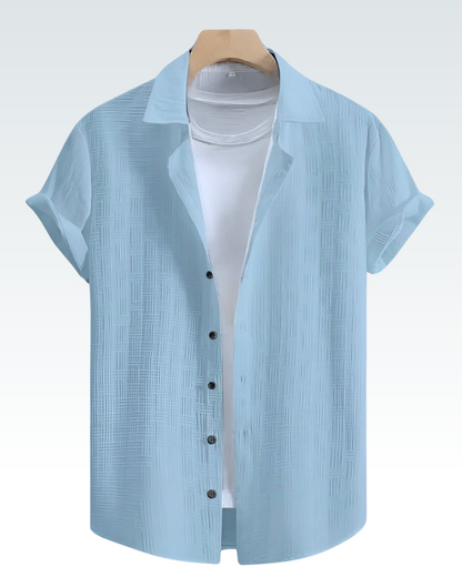 PASTEL BLUE TEXTURED SHORT SLEEVE SHIRT FOR MAN