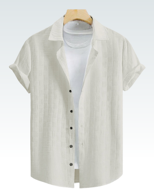 WHITE TEXTURED SHORT SLEEVE SHIRT FOR MAN