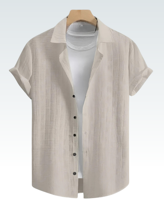 BEIGE COLOR TEXTURED SHORT SLEEVE SHIRT FOR MAN