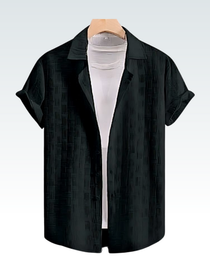 BLACK TEXTURED SHORT SLEEVE SHIRT FOR MAN