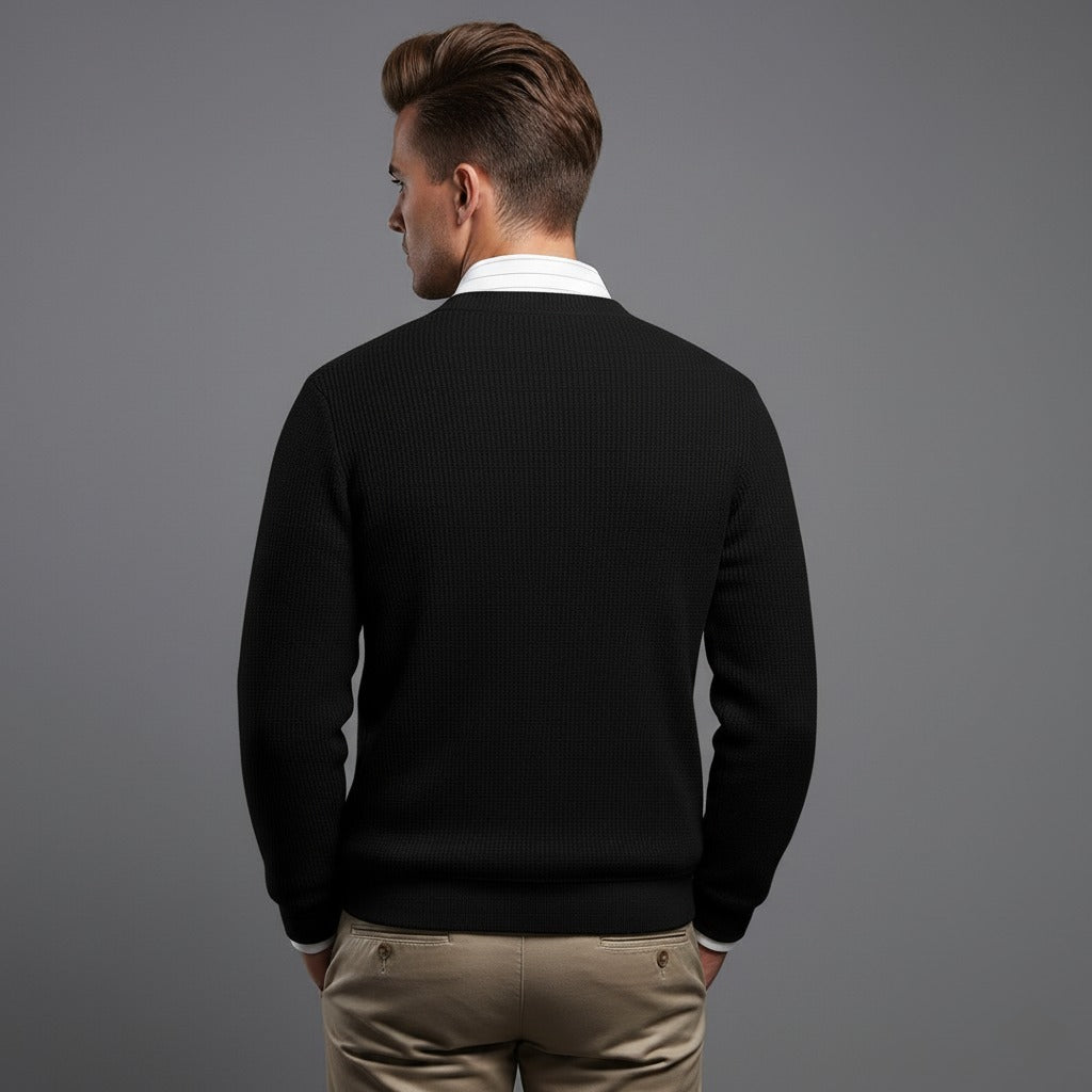 Men’s Black V-Neck Full Sleeve Textured T-Shirt