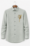 Sage Green Slim Fit Palm Embroidery Shirt