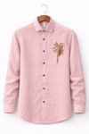 Pink Slim Fit Palm Embroidery Shirt
