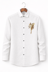 White Slim Fit Palm Embroidery Shirt