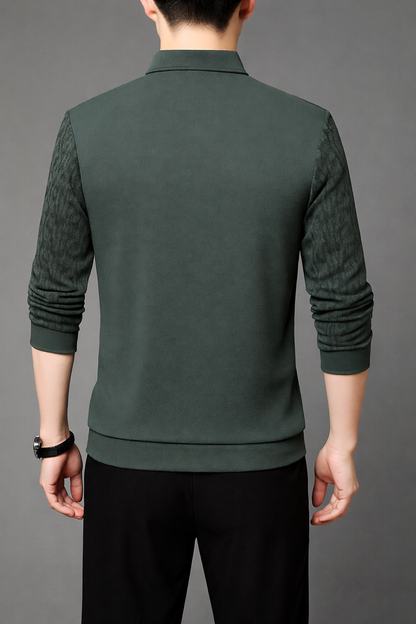 Men’s Dark Olive Green V-Neck Layered Shirt Style Printed Full Sleeve T-Shirt