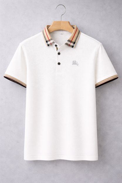Men’s Luxury White Polo T-Shirt with Striped Collar