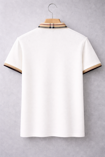 Men’s Luxury White Polo T-Shirt with Striped Collar