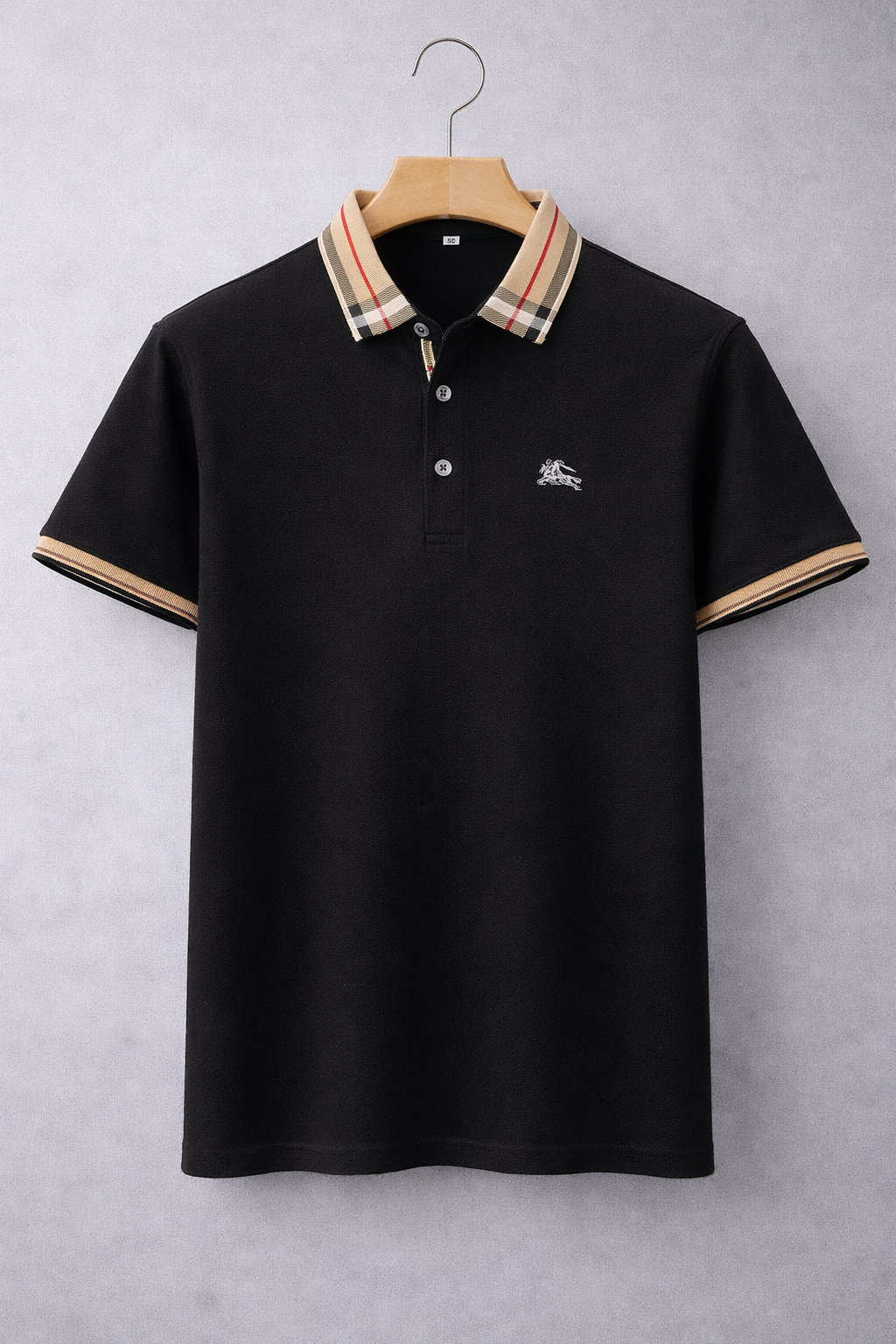 Men’s Luxury Black Polo T-Shirt with Striped Collar