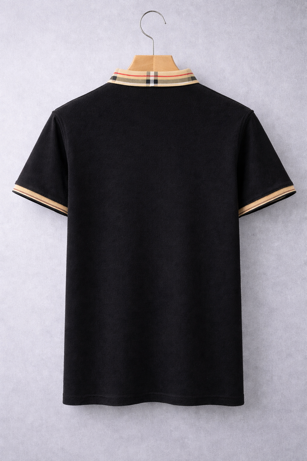Men’s Luxury Black Polo T-Shirt with Striped Collar