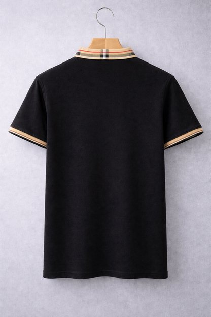 Men’s Luxury Black Polo T-Shirt with Striped Collar