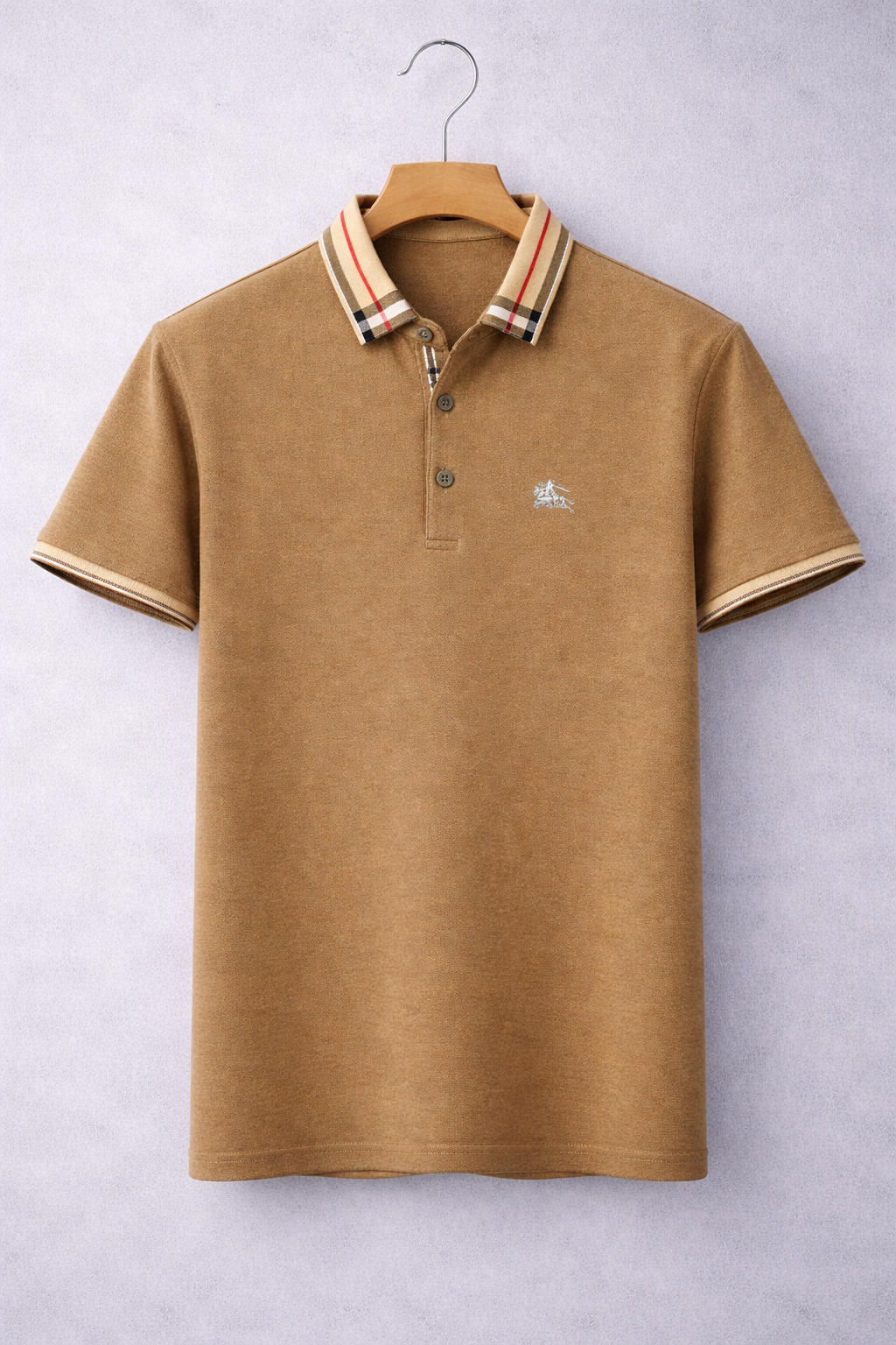 Men’s Luxury Brown Polo T-Shirt with Striped Collar