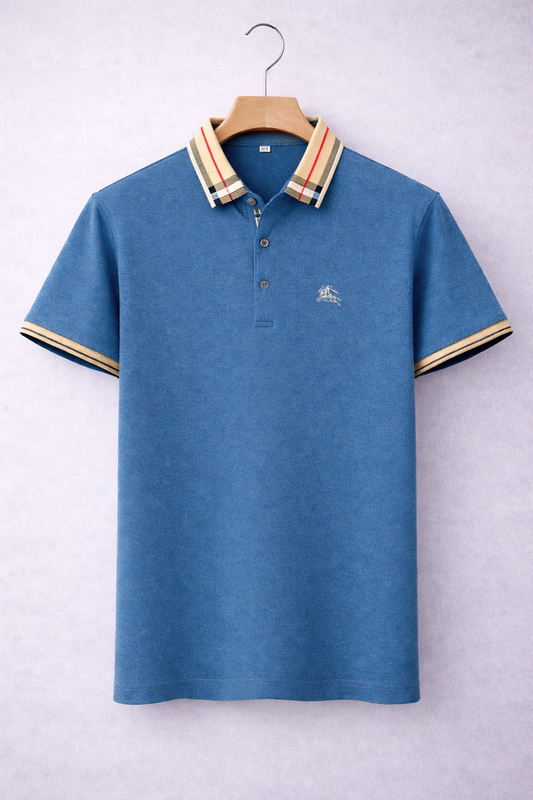 Men’s Luxury Emerald blue Polo T-Shirt with Striped Collar