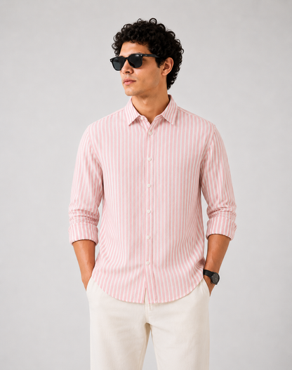 Pink Vertical Stripe Cotton Shirt